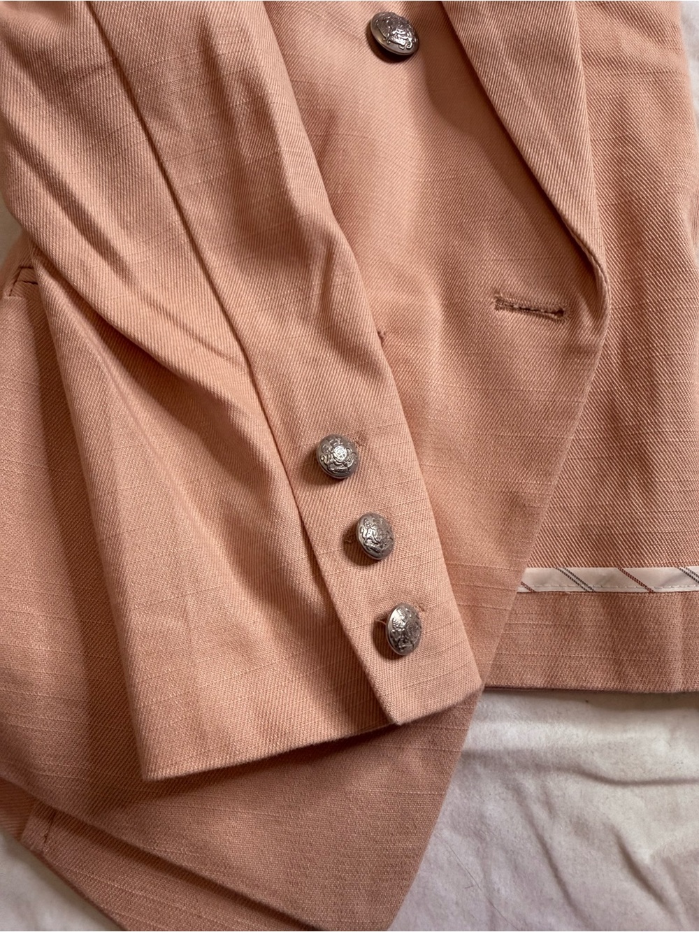 Evereve Blush Pink Military Button Double Breasted Cotton Blazer Medium - Picture 8 of 14